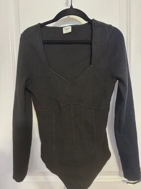 Abercrombie & Fitch Black Ribbed Long-Sleeve Bodysuit